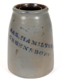WESTERN PENNSYLVANIA STENCILED STONEWARE CANNER