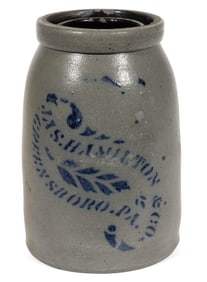 WESTERN PENNSYLVANIA STENCILED STONEWARE CANNER