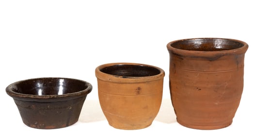 PENNSYLVANIA EARTHENWARE / REDWARE ARTICLES, LOT OF THREE