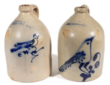 STAMPED NORTHEASTERN DECORATED STONEWARE JUGS, LOT OF TWO