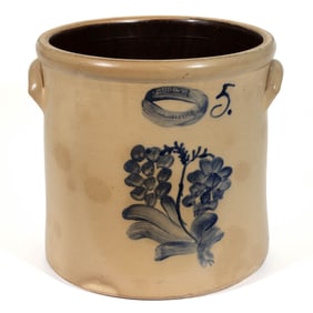 STAMPED "J. BURGER. / ROCHESTER. NY.", NEW YORK DECORATED STONEWARE CROCK