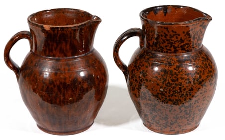 NORTHEASTERN EARTHENWARE / REDWARE PITCHERS, LOT OF TWO