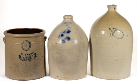 AMERICAN DECORATED STONEWARE ARTICLES, LOT OF THREE