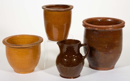 AMERICAN EARTHENWARE / REDWARE ARTICLES, LOT OF FOUR