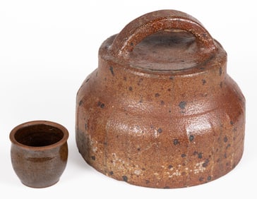 AMERICAN EARTHENWARE / REDWARE POTTERY ARTICLES, LOT OF TWO