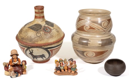 ASSORTED INDIGENOUS POTTERY ARTICLES, LOT OF FIVE