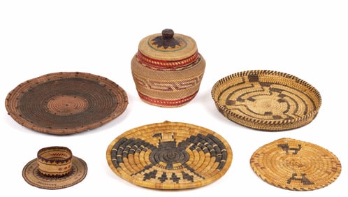 NATIVE AMERICAN, AND POSSIBLY OTHER, BASKETS, LOT OF SIX