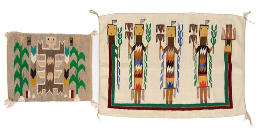 NATIVE AMERICAN NAVAJO YEI WOOL SMALL RUGS / WEAVINGS, LOT OF TWO