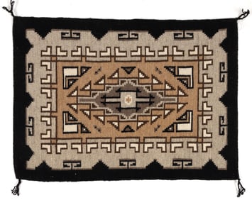 NATIVE AMERICAN NAVAJO TWO GREY HILLS WOOL SMALL RUG / WEAVING