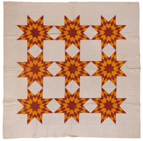 AMERICAN "MORNING STAR / SUNBURST STAR" PIECED QUILT