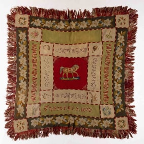 AMERICAN DATED EMBROIDERED KNITTED / CROCHETED BEDSPREAD / TABLE COVER