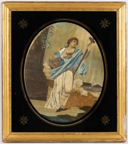 BRITISH RELIGIOUS SILK-EMBROIDERED NEEDLEWORK PICTURE
