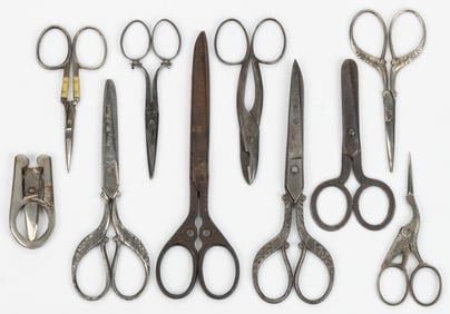 ASSORTED SEWING / NEEDLEWORKING SCISSORS, LOT OF TEN