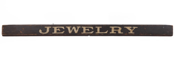 AMERICAN FOLK ART PAINTED PINE JEWELRY TRADE SIGN