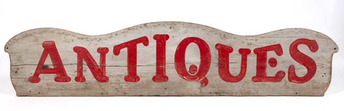AMERICAN FOLK ART "ANTIQUES" PAINTED WOODEN TRADE SIGN