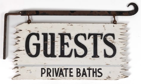 AMERICAN FOLK ART PAINTED WOODEN "GUESTS" TRADE SIGN