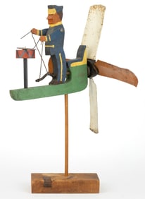 AMERICAN FOLK ART CARVED AND PAINTED DRUMMER WHIRLIGIG