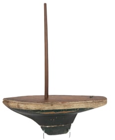 AMERICAN FOLK ART PAINTED WOODEN MODEL / POND BOAT
