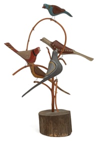 DANIEL AND BARBARA STRAWSER (PENNSYLVANIA) FOLK ART CARVED AND PAINTED BIRD TREE