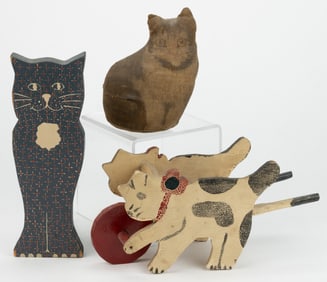 ASSORTED FOLK ART CAT ARTICLES, LOT OF THREE