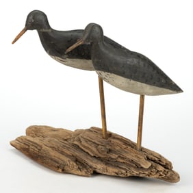PAIR OF FOLK ART CARVED AND PAINTED SHOREBIRD DECOYS
