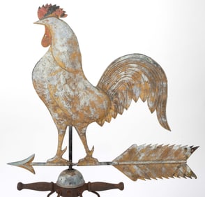 AMERICAN FOLK ART FULL-BODY MOLDED-COPPER ROOSTER WEATHERVANE