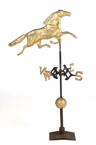 AMERICAN FOLK ART GILDED MOLDED-COPPER FULL-BODY RUNNING HORSE WEATHERVANE
