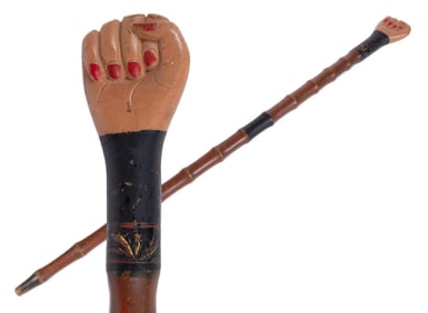 AMERICAN FOLK ART CARVED AND PAINTED CANE / WALKING STICK