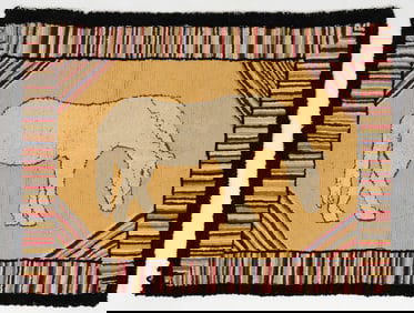 AMERICAN FOLK ART HORSE PICTORIAL HOOKED RUG