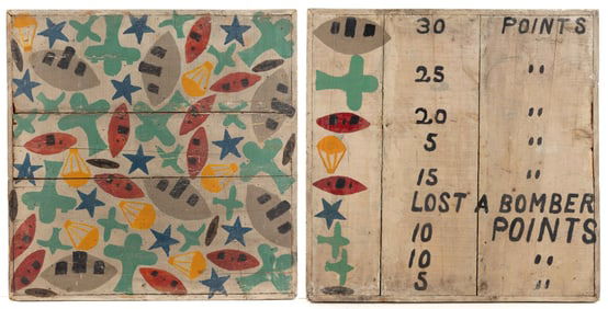 AMERICAN FOLK ART PAINT-DECORATED DART / GAME BOARD