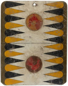 FOLK ART PAINT-DECORATED AND CHIP-CARVED GAME BOARD