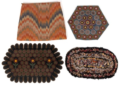 AMERICAN FOLK ART AND OTHER TEXTILE ARTICLES, LOT OF FOUR
