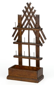 AMERICAN FOLK / TRAMP ART SEWING / THREAD BOX / RACK