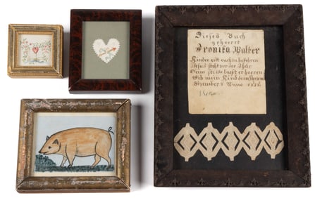 ASSORTED FOLK ART FRAKTUR DRAWINGS, LOT OF FOUR