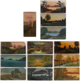 SOMERFIELD, PENNSYLVANIA FOLK ART LANDSCAPE PAINTINGS, LOT OF 13