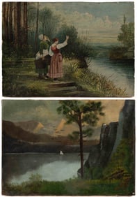 AMERICAN SCHOOL (19TH CENTURY) FOLK ART LANDSCAPE PAINTINGS, LOT OF TWO