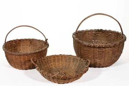 PAGE OR ROCKINGHAM CO., SHENANDOAH VALLEY OF VIRGINIA STAVE-TYPE WOVEN-SPLINT BASKETS, LOT OF THREE
