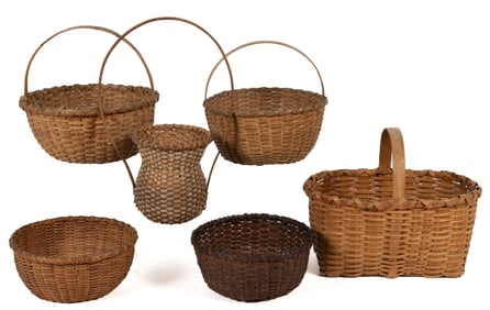 PAGE OR ROCKINGHAM CO., SHENANDOAH VALLEY OF VIRGINIA STAVE-TYPE WOVEN-SPLINT BASKETS, LOT OF SIX