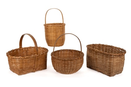 SHENANDOAH VALLEY OF VIRGINIA STAVE-TYPE WOVEN-SPLINT BASKETS, LOT OF FOUR