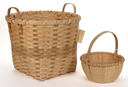 BILL COOK, PAGE CO., SHENANDOAH VALLEY OF VIRGINIA STAVE-TYPE WOVEN-SPLINT BASKETS, LOT OF TWO