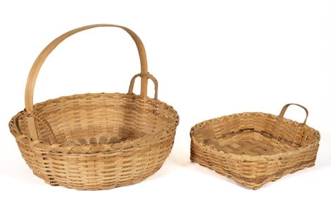 BILL COOK, PAGE CO., SHENANDOAH VALLEY OF VIRGINIA STAVE-TYPE WOVEN-SPLINT BASKETS, LOT OF TWO