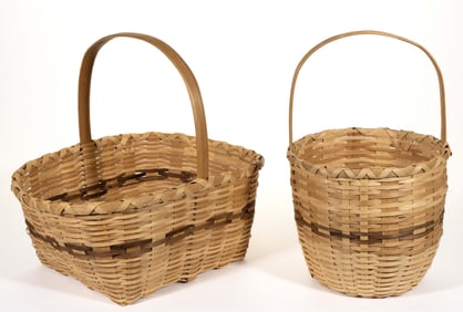 BILL COOK, PAGE CO., SHENANDOAH VALLEY OF VIRGINIA STAVE-TYPE WOVEN-SPLINT BASKETS, LOT OF TWO