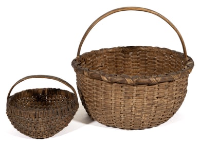 VIRGINIA STAVE-TYPE AND RIB-TYPE WOVEN-SPLINT BASKETS, LOT OF TWO