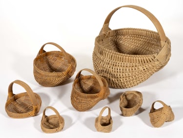 RICHARD ERVIN (ROCKINGHAM, NORTH CAROLINA, 1923-2012) RIB-TYPE WOVEN-SPLINT BASKETS, LOT OF EIGHT