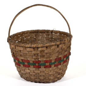 NORTH CAROLINA, ATTRIBUTED, PAINT-DECORATED STAVE-TYPE WOVEN-SPLINT BASKET