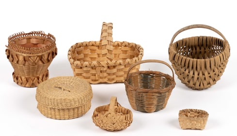 ASSORTED NORTH CAROLINA, ATTRIBUTED, MINIATURE BASKETS, LOT OF SEVEN