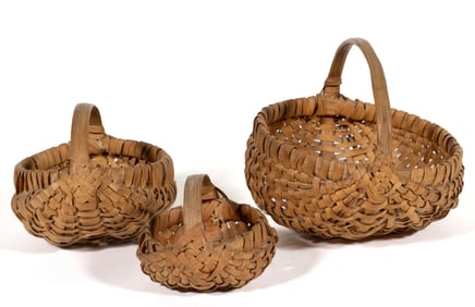 SOUTHERN APPALACHIAN RIB-TYPE WOVEN-SPLINT MINIATURE BASKETS, LOT OF THREE