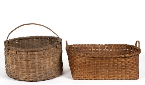 ASSORTED SPLINT GATHERING BASKETS, LOT OF TWO
