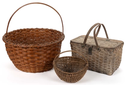 APPALACHIAN STAVE-TYPE AND RIB-TYPE WOVEN-SPLINT BASKETS, LOT OF THREE
