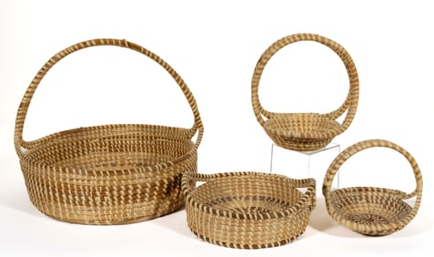 CHARLESTON, SOUTH CAROLINA AREA GULLAH SWEETGRASS BASKETS, LOT OF FOUR